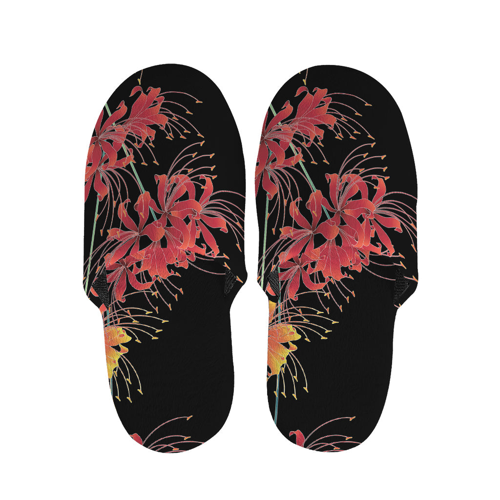 Red And Yellow Japanese Amaryllis Print Slippers