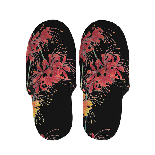 Red And Yellow Japanese Amaryllis Print Slippers