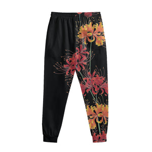 Red And Yellow Japanese Amaryllis Print Sweatpants