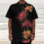 Red And Yellow Japanese Amaryllis Print Textured Short Sleeve Shirt