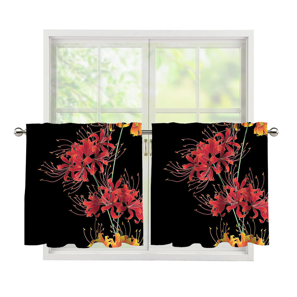 Red And Yellow Japanese Amaryllis Print Tier Curtains