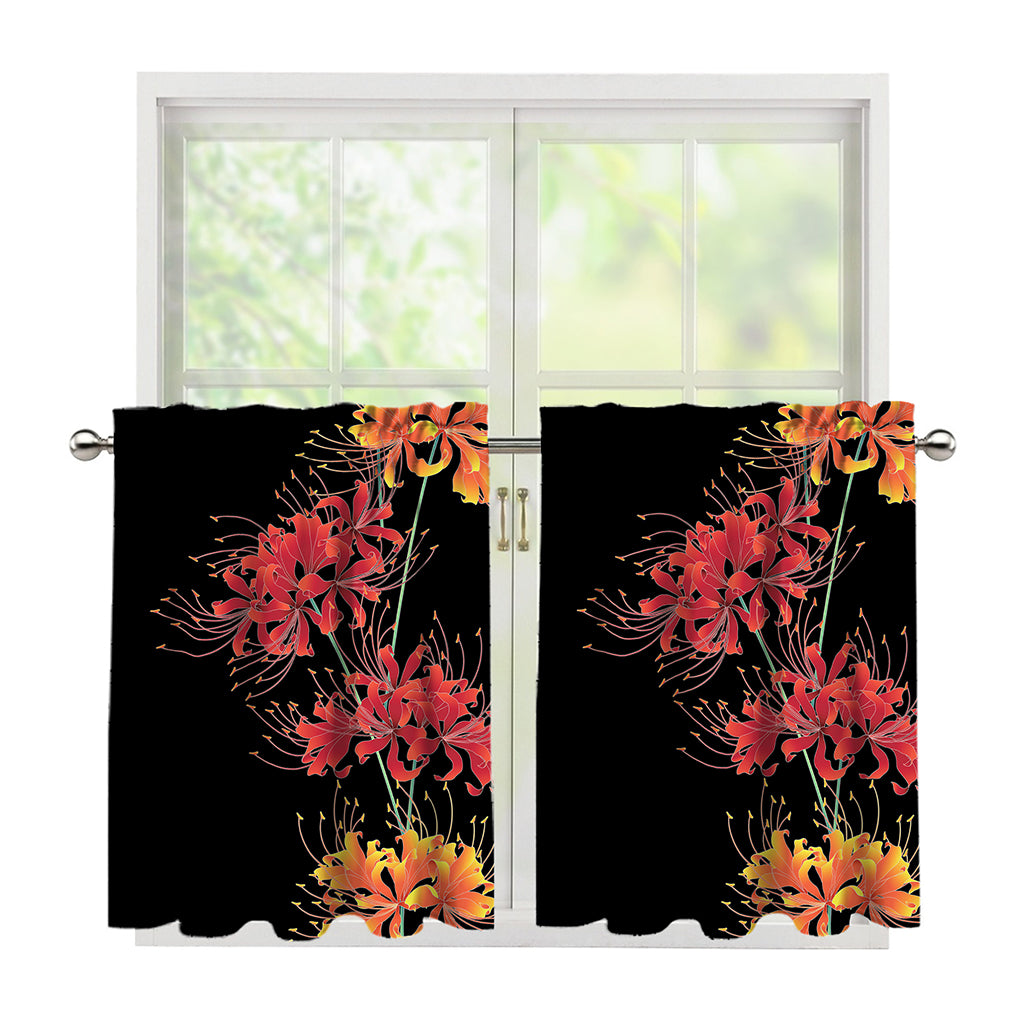Red And Yellow Japanese Amaryllis Print Tier Curtains