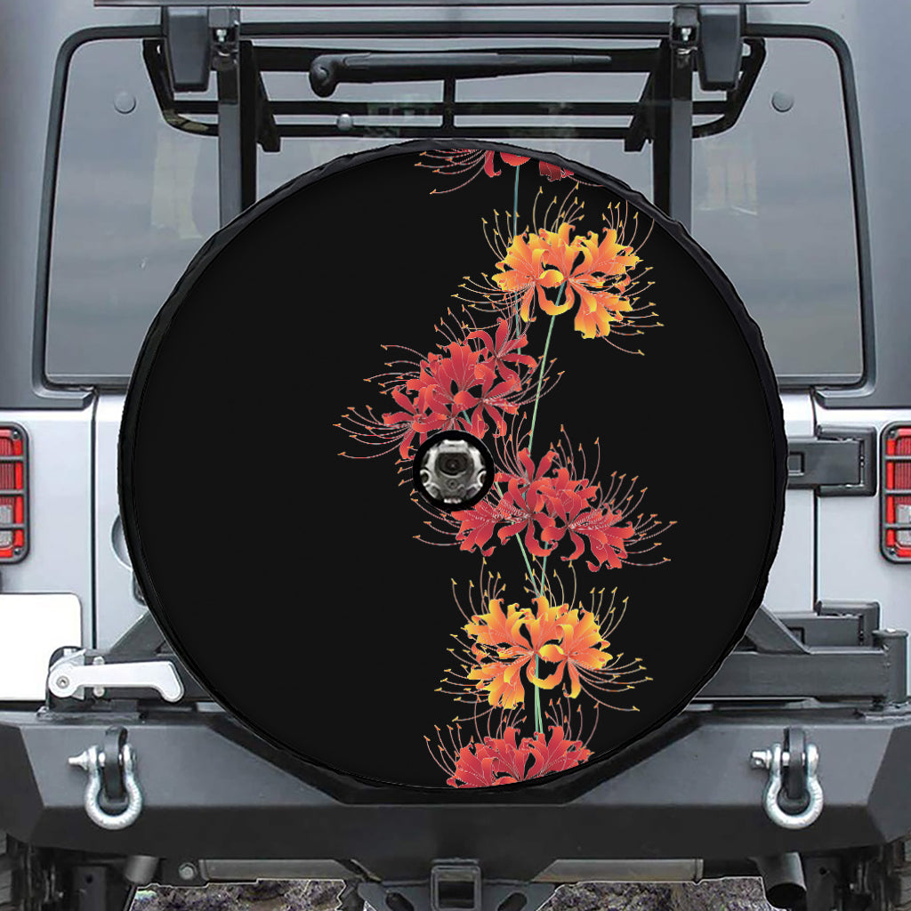 Red And Yellow Japanese Amaryllis Print Tire Cover With Camera Hole