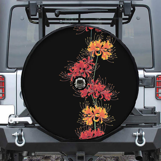 Red And Yellow Japanese Amaryllis Print Tire Cover With Camera Hole