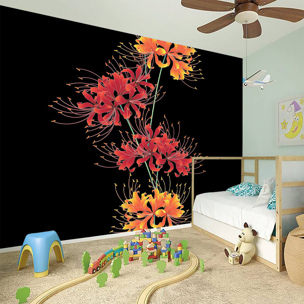 Red And Yellow Japanese Amaryllis Print Wall Sticker