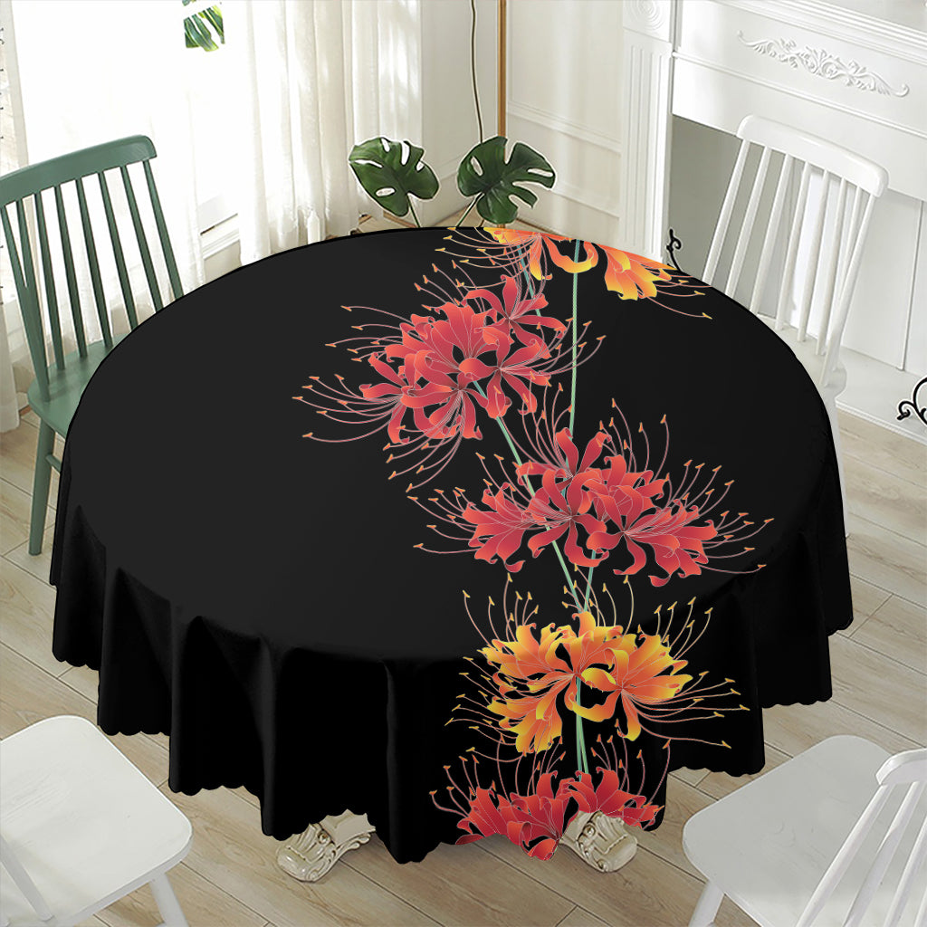 Red And Yellow Japanese Amaryllis Print Waterproof Round Tablecloth