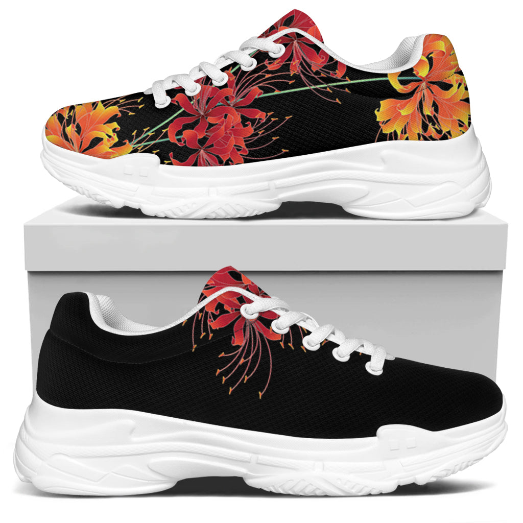 Red And Yellow Japanese Amaryllis Print White Chunky Shoes