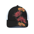 Red And Yellow Japanese Amaryllis Print White Mesh Trucker Hat