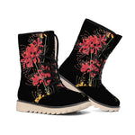 Red And Yellow Japanese Amaryllis Print Winter Boots