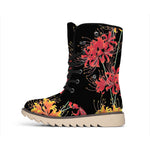 Red And Yellow Japanese Amaryllis Print Winter Boots