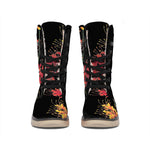 Red And Yellow Japanese Amaryllis Print Winter Boots