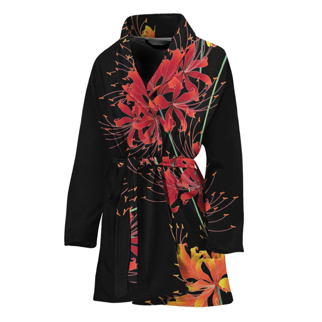 Red And Yellow Japanese Amaryllis Print Women's Bathrobe