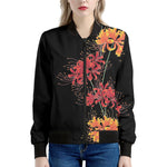 Red And Yellow Japanese Amaryllis Print Women's Bomber Jacket