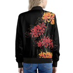 Red And Yellow Japanese Amaryllis Print Women's Bomber Jacket