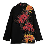 Red And Yellow Japanese Amaryllis Print Women's Cotton Blazer