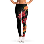 Red And Yellow Japanese Amaryllis Print Women's Leggings