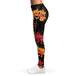 Red And Yellow Japanese Amaryllis Print Women's Leggings