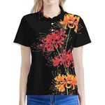 Red And Yellow Japanese Amaryllis Print Women's Polo Shirt
