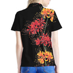 Red And Yellow Japanese Amaryllis Print Women's Polo Shirt