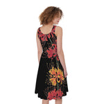 Red And Yellow Japanese Amaryllis Print Women's Sleeveless Dress