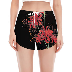 Red And Yellow Japanese Amaryllis Print Women's Split Running Shorts