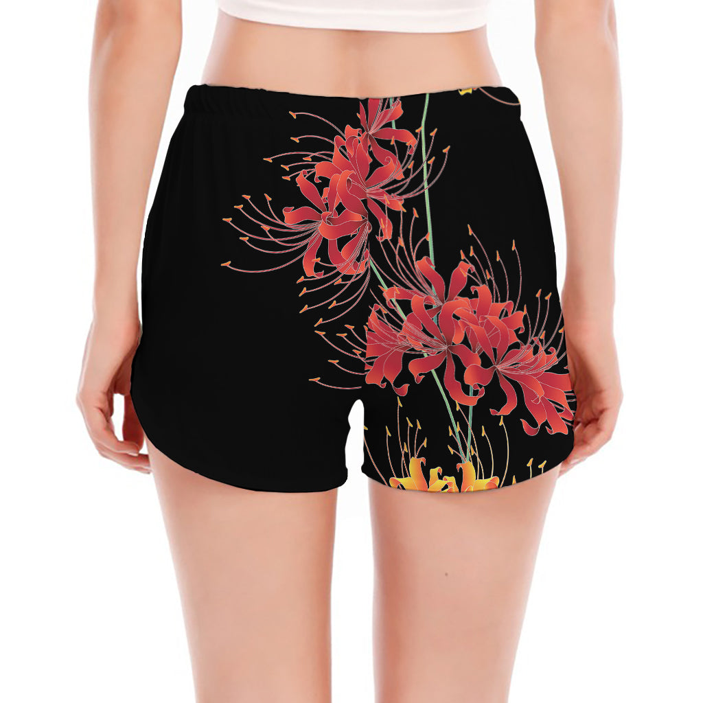 Red And Yellow Japanese Amaryllis Print Women's Split Running Shorts