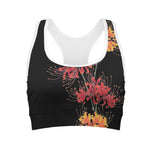 Red And Yellow Japanese Amaryllis Print Women's Sports Bra