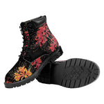 Red And Yellow Japanese Amaryllis Print Work Boots