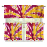 Red And Yellow Spider Tie Dye Print 3 Piece Kitchen Curtains