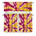 Red And Yellow Spider Tie Dye Print 3 Piece Kitchen Curtains