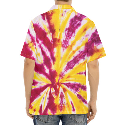 Red And Yellow Spider Tie Dye Print Aloha Shirt