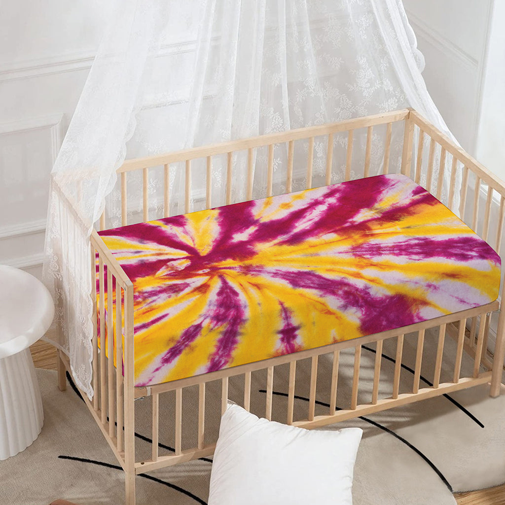 Red And Yellow Spider Tie Dye Print Baby Crib Sheet