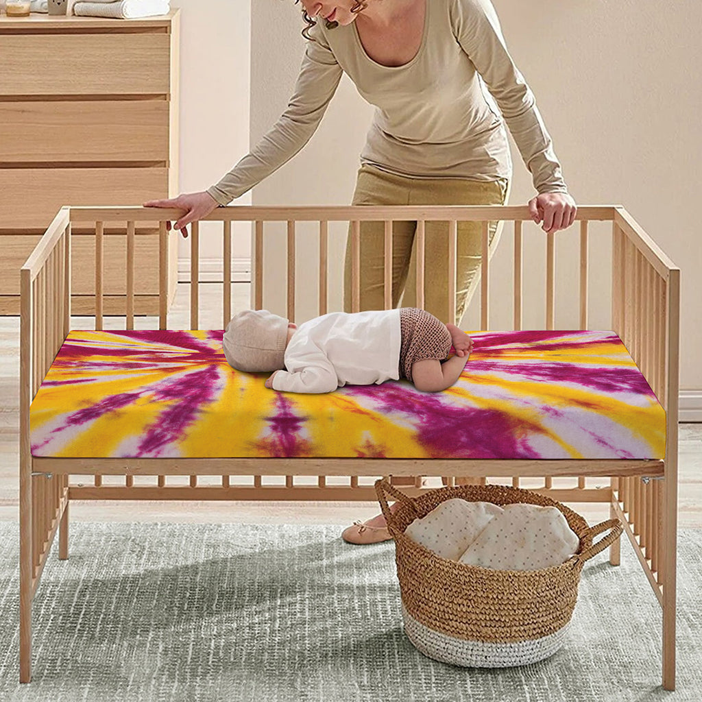 Red And Yellow Spider Tie Dye Print Baby Crib Sheet