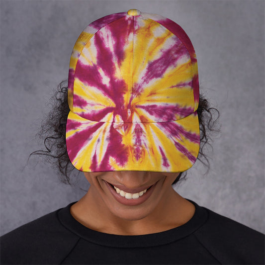Red And Yellow Spider Tie Dye Print Baseball Cap