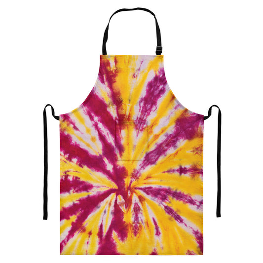 Red And Yellow Spider Tie Dye Print Bib Apron With Pocket