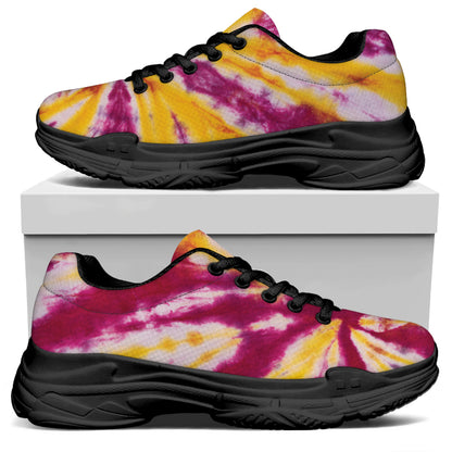Red And Yellow Spider Tie Dye Print Black Chunky Shoes