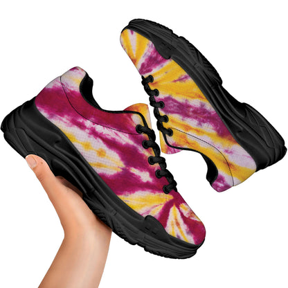Red And Yellow Spider Tie Dye Print Black Chunky Shoes
