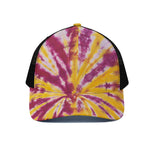Red And Yellow Spider Tie Dye Print Black Mesh Trucker Cap
