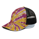 Red And Yellow Spider Tie Dye Print Black Mesh Trucker Cap