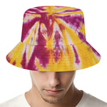 Red And Yellow Spider Tie Dye Print Bucket Hat