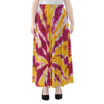 Red And Yellow Spider Tie Dye Print Chiffon Maxi Skirt
