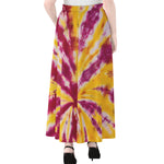 Red And Yellow Spider Tie Dye Print Chiffon Maxi Skirt
