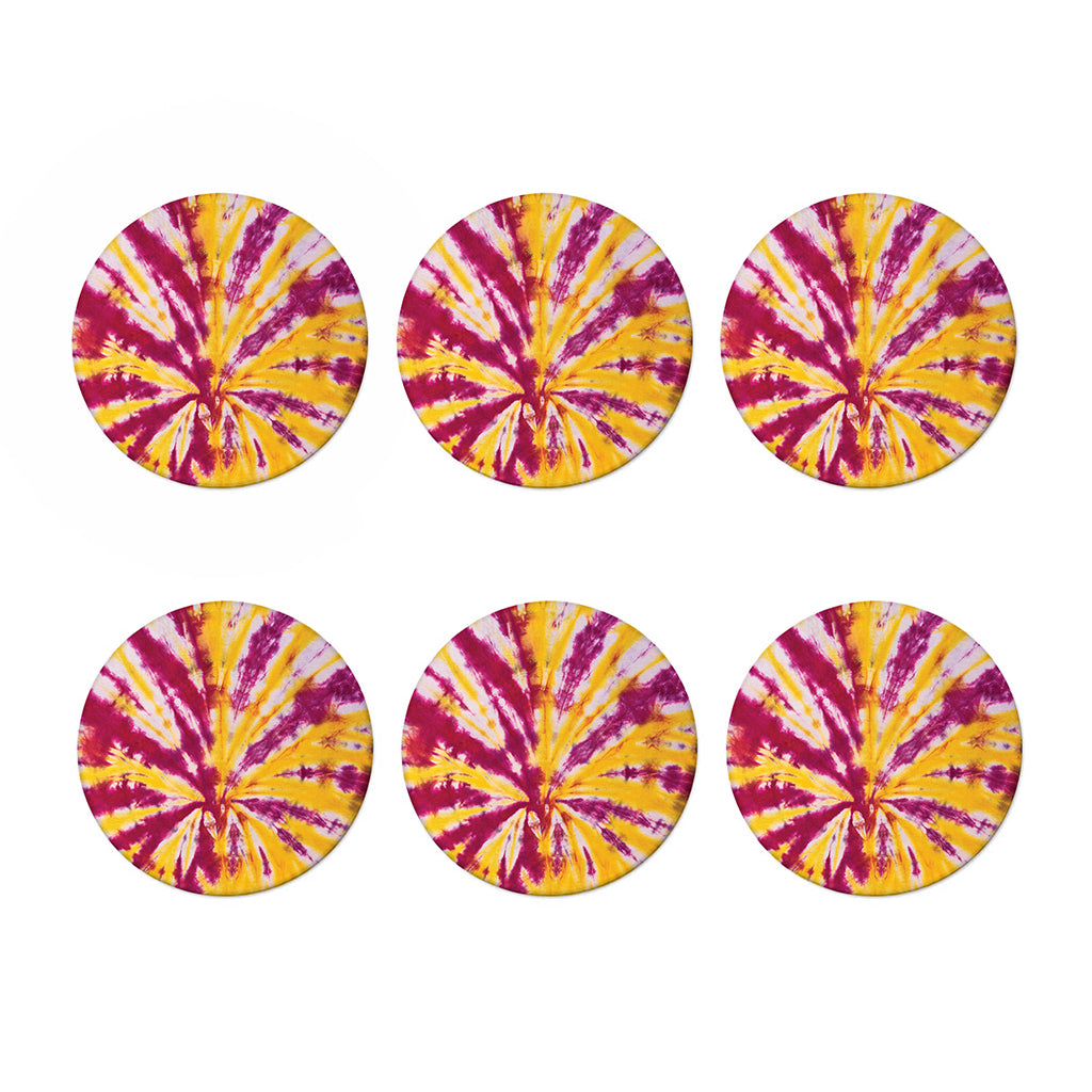 Red And Yellow Spider Tie Dye Print Coaster Set