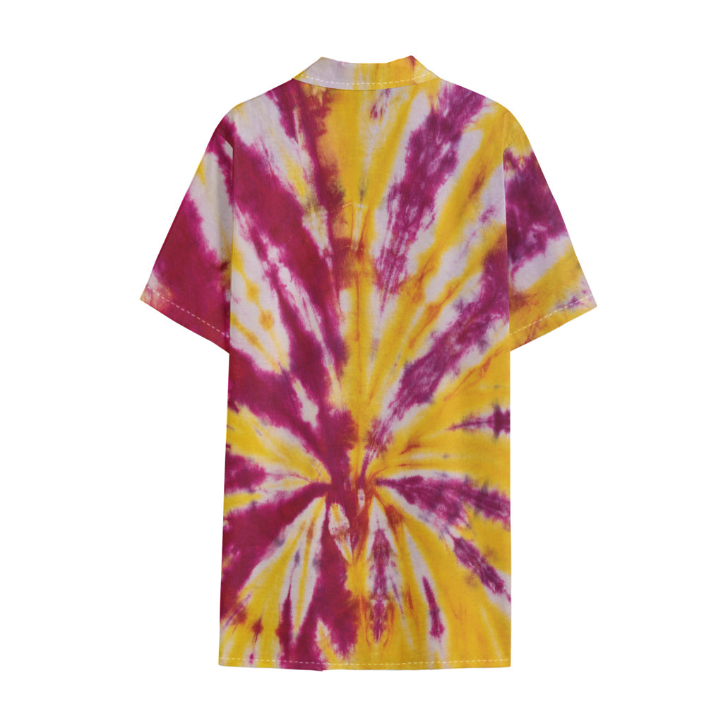 Red And Yellow Spider Tie Dye Print Cotton Hawaiian Shirt