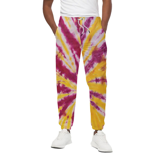 Red And Yellow Spider Tie Dye Print Cotton Pants