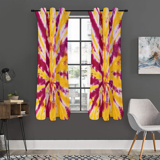 Red And Yellow Spider Tie Dye Print Curtain