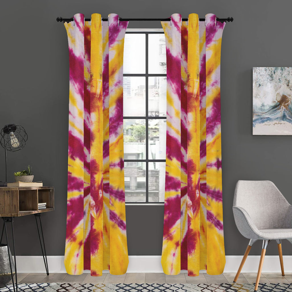 Red And Yellow Spider Tie Dye Print Curtain
