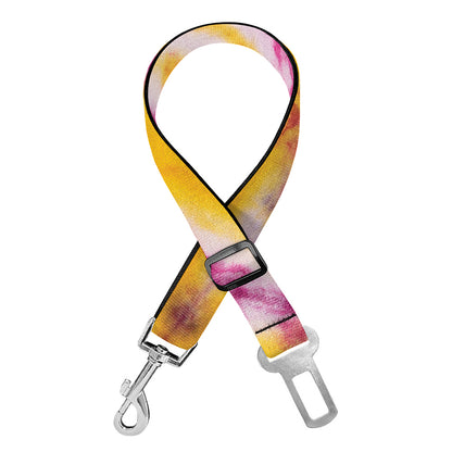 Red And Yellow Spider Tie Dye Print Dog Seat Belt
