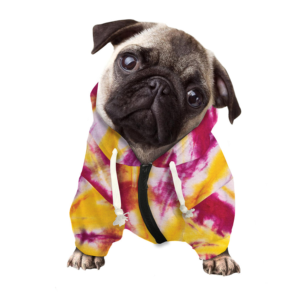 Red And Yellow Spider Tie Dye Print Dog Zip Up Hoodie