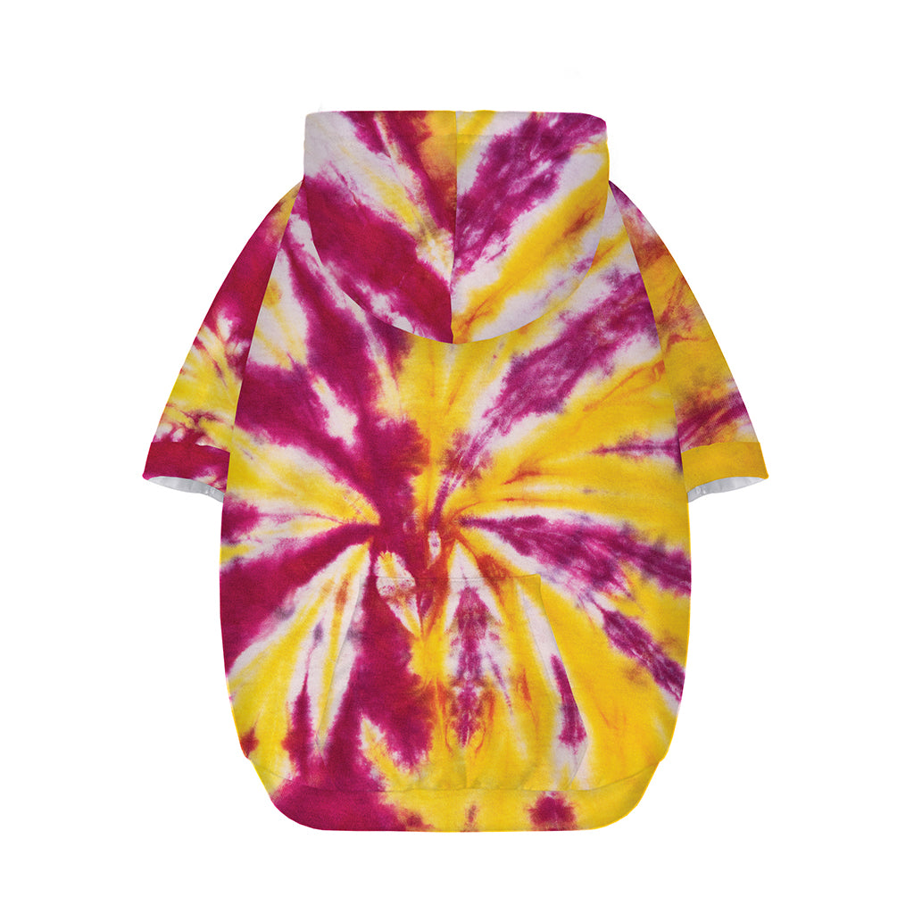 Red And Yellow Spider Tie Dye Print Dog Zip Up Hoodie